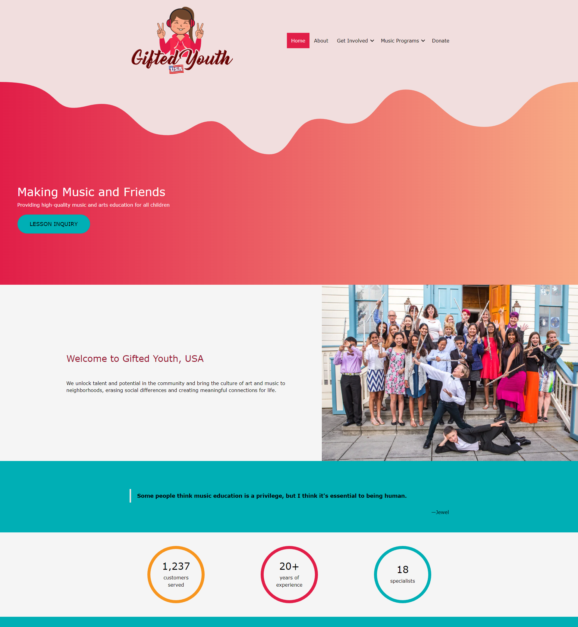 preview of website for Gifted Youth USA